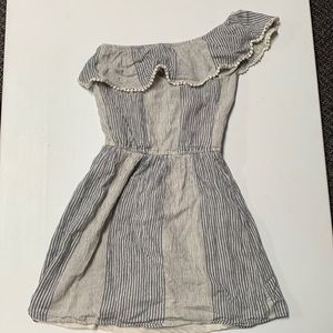 One shoulder grey stripe dress